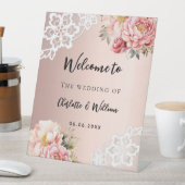 の結婚バラ金ゴールド花模様歓迎サイン 台座サイン (インサイチュ)