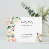 の結婚バラ金ゴールド赤面花模様白RSVP 出欠カード (スタンド正面)