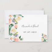 の結婚バラ金ゴールド赤面花模様白RSVP 出欠カード (裏面)