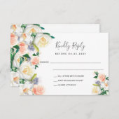 の結婚バラ金ゴールド赤面花模様白RSVP 出欠カード (正面/裏面)