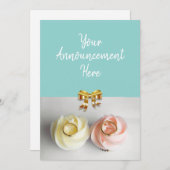 の結婚バンドが乗った結婚のカップケーキ 案内状 (正面/裏面)