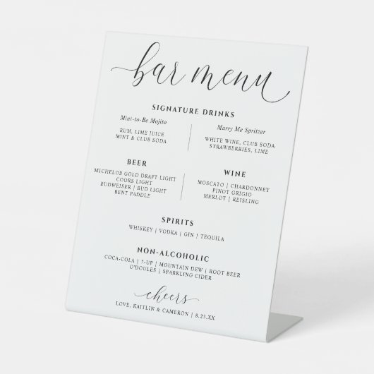 の結婚バードリンクのメニュエレガントー署名ドリンク 台座サイン (正面)