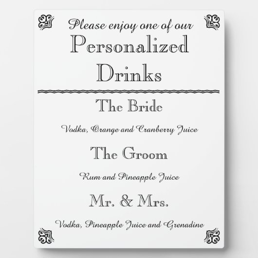 の結婚バーメニュープラーク フォトプラーク (正面)