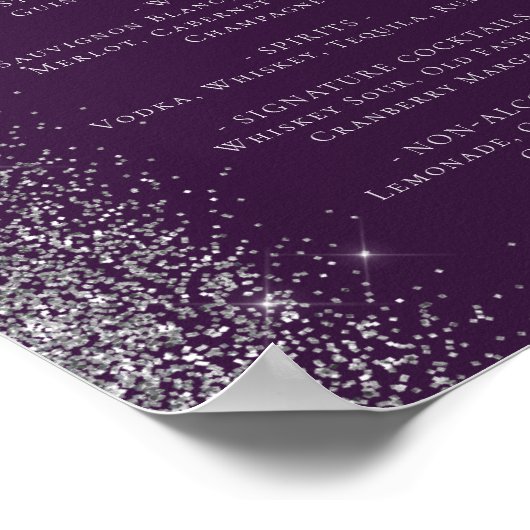の結婚バーメニュー濃紫シルバーグリッター ポスター (角)