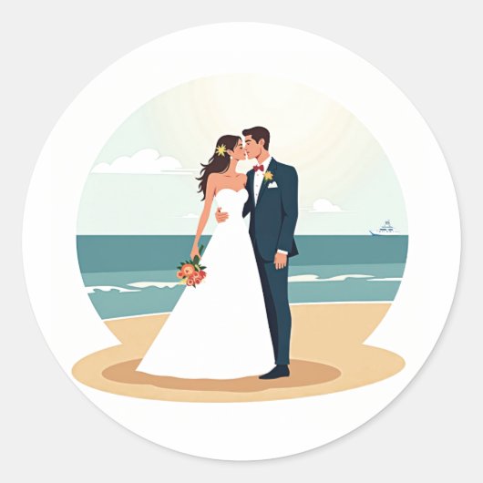 の結婚ビーチキスステッカー ラウンドシール (正面)