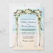 の結婚ビーチキャノピー水の色の緑の白フローラ 招待状 (正面)