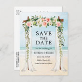 の結婚ビーチキャノピー水の色ピンク白フローラ 案内ポストカード (正面/裏面)