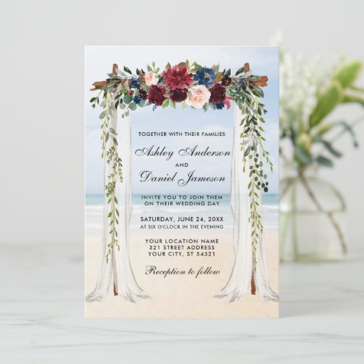 の結婚ビーチキャノピー水の色フローラ 招待状 (スタンド正面)