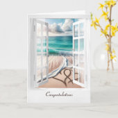 の結婚ビーチハート カード (黄色い花)