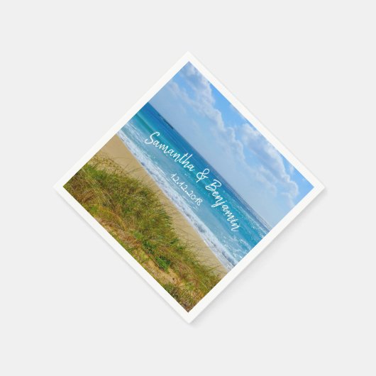 の結婚ビーチ新郎名パーソナライズされた称 スタンダードカクテルナプキン (角)