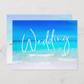 の結婚ビーチ海ブルーサンドモダン宛先 インビテーションポストカード (正面/裏面)