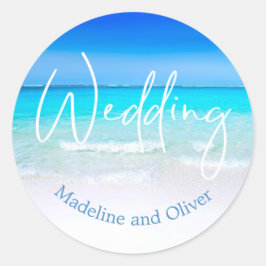 の結婚ビーチ海ブルーサンドモダン宛先 ラウンドシール