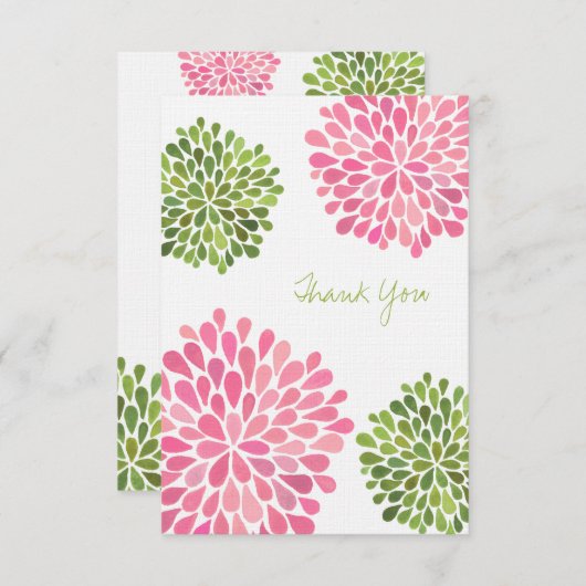 の結婚ピンクとグリーンに感謝Linenカード 招待状 (正面/裏面)