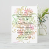 の結婚ピンクと緑の水色プルーム 招待状 (スタンド正面)