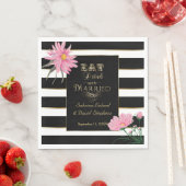 の結婚ピンクのフローラはっきりした白黒のストライプ スタンダードランチョンナプキン (インサイチュ)