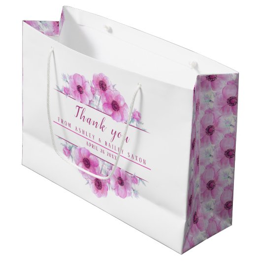 の結婚ピンクの感謝してい花は大きな抱き枕 ラージペーパーバッグ (正面アングル)