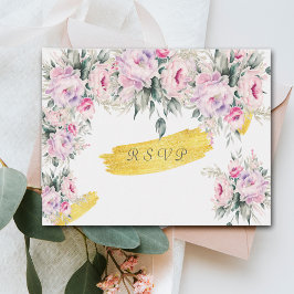 の結婚ピンクの牡丹の応答カード