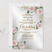 の結婚ピンクの白フローラ銀素朴色 招待状 (正面)