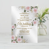 の結婚ピンクの白フローラ銀素朴色 招待状 (スタンド正面)