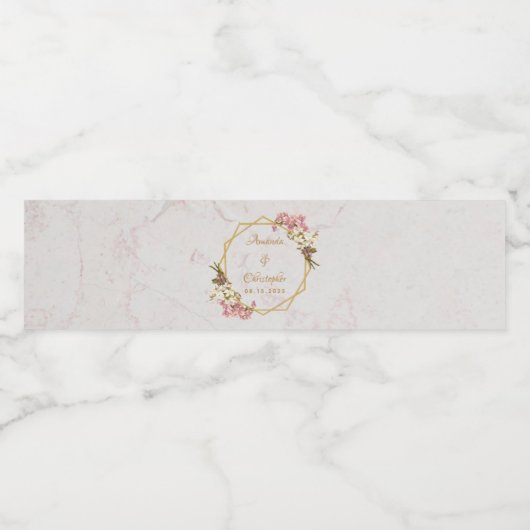 の結婚ピンクの蘭の大理石金ゴールドフローラ幾何学的 ペットボトルラベル (シングルラベル)