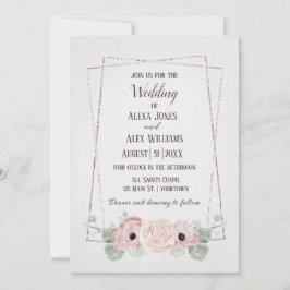 の結婚ピンクアネモンとグリッター枠 招待状