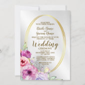 の結婚ピンクカラフルフローラゴールデンフレームエレガント 招待状 (正面)