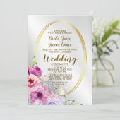 の結婚ピンクカラフルフローラゴールデンフレームエレガント 招待状 (スタンド正面)