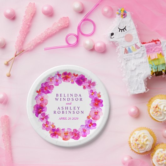 の結婚ピンク色のリースカスタム紙プレート ペーパープレート (パーティー)