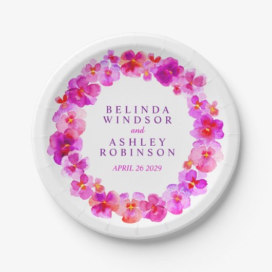 の結婚ピンク色のリースカスタム紙プレート ペーパープレート (正面)