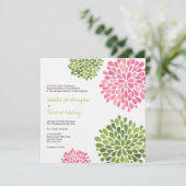 の結婚ピンク&グリーン花開花招待状 招待状 (スタンド正面)