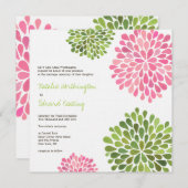 の結婚ピンク&グリーン花開花招待状 招待状 (正面/裏面)