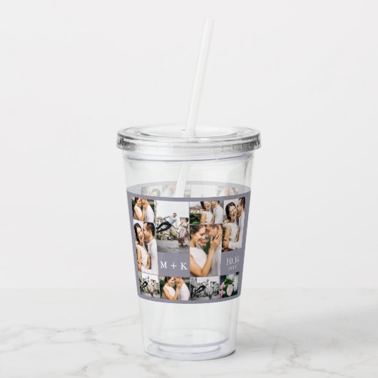 の結婚フォトコラージュとモノグラムと日付 アクリルタンブラー (裏面)