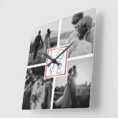 の結婚フォトコラージュLove Black & White スクエア壁時計