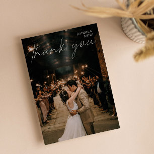 の結婚フォトシックな手書きモダンタイポグラフィ サンキューカード