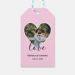 の結婚フォトピンクハートフレーム書モダン跡 ギフトタグ