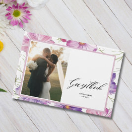 の結婚フォトピンク紫のフローラ結婚ズ ゲストブック