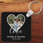 の結婚フォトブラックハートフレーム書モダン跡 キーホルダー (裏面)