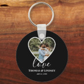 の結婚フォトブラックハートフレーム書モダン跡 キーホルダー (正面)