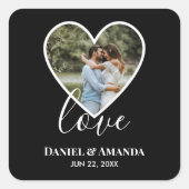の結婚フォトブラックハートフレーム書モダン跡 スクエアシール (正面)