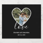 の結婚フォトブラックハートフレーム書モダン跡 スパークリングワインラベル (シングルラベル)