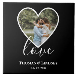 の結婚フォトブラックハートフレーム書モダン跡 タイル