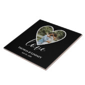 の結婚フォトブラックハートフレーム書モダン跡 タイル (側面)