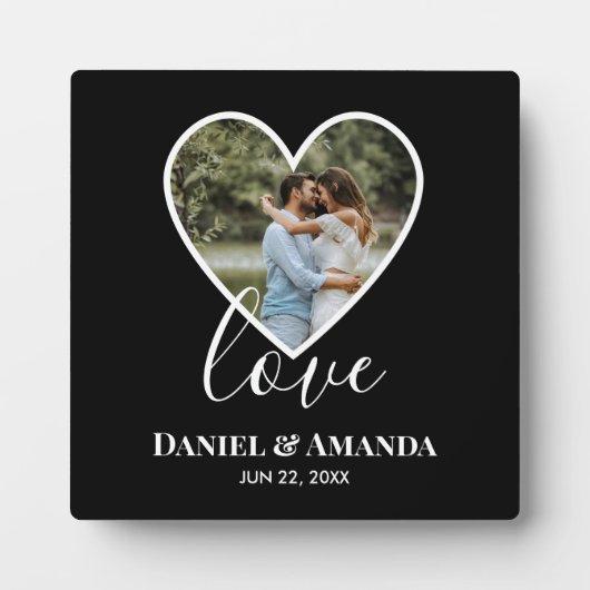 の結婚フォトブラックハートフレーム書モダン跡 フォトプラーク (正面)
