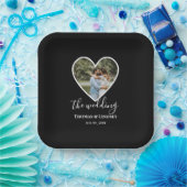 の結婚フォトブラックハートフレーム書モダン跡 ペーパープレート (パーティー)