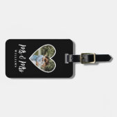 の結婚フォトブラックハートフレーム書モダン跡 ラゲッジタグ (正面横)
