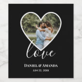 の結婚フォトブラックハートフレーム書モダン跡 ワインラベル (シングルラベル)