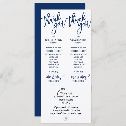の結婚フォトブースのフレームインサート – （ネイビーブルー） (正面/裏面)