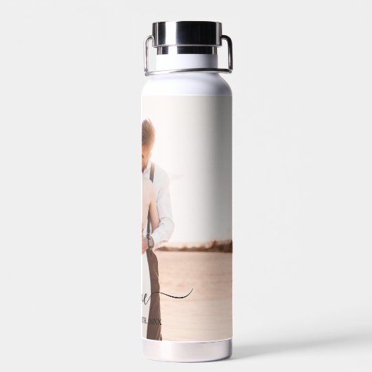 の結婚フォトメモリ愛スクリプト記念日 ウォーターボトル (背面)