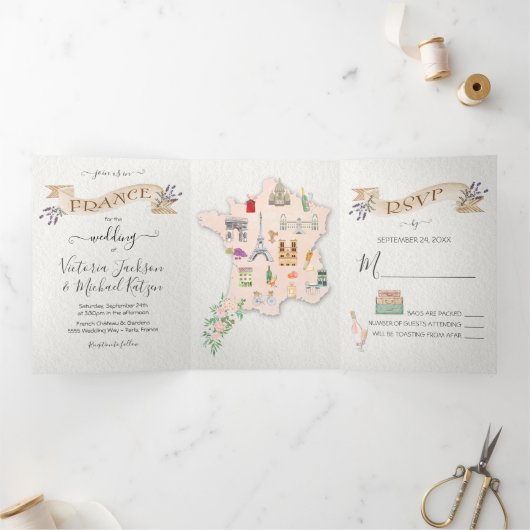 の結婚フランストリフォールド招待状 三つ折り招待状 (内部)