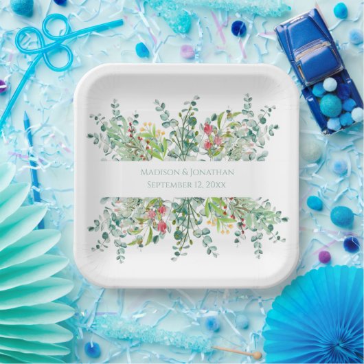 の結婚フローラエレガントの緑の水の色の名前 ペーパープレート (パーティー)